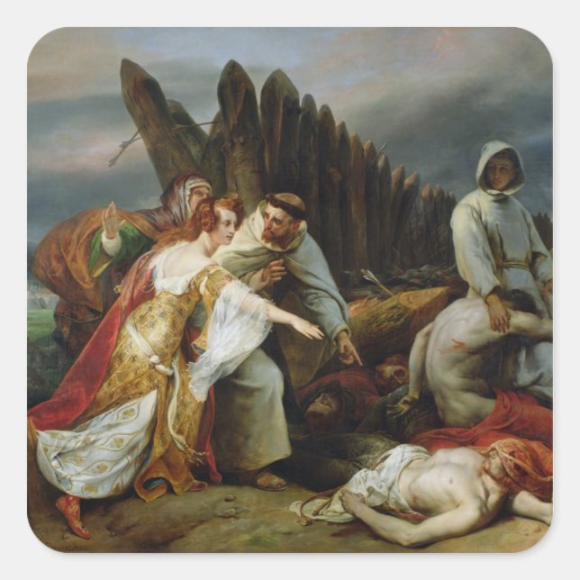 Edith Finding the Body of Harold, 1828 Quadratischer Aufkleber (Vorderseite)