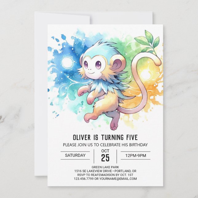 Editierbar Modern Monkey Birthday Einladung (Vorderseite)