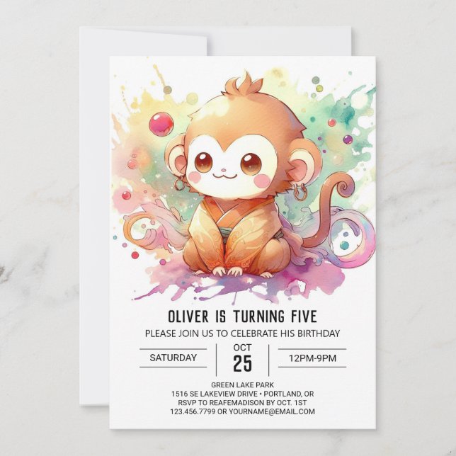 Editierbar Modern Monkey Birthday Einladung (Vorderseite)
