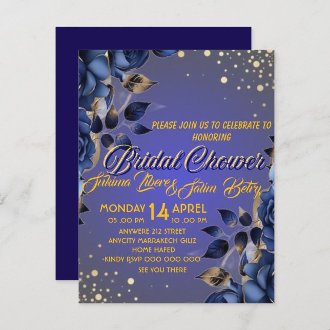 Editierbar Royal Blue und Gold Digital Einladung (Vorne/Hinten)