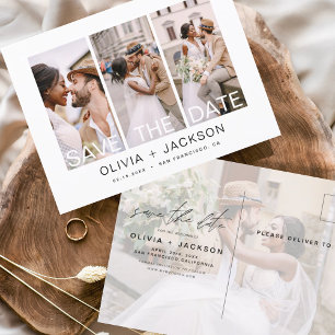Editierbar Save the Date 4 Foto White Letters Postkarte