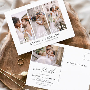 Editierbar Save the Date 4 Foto White Letters Postkarte