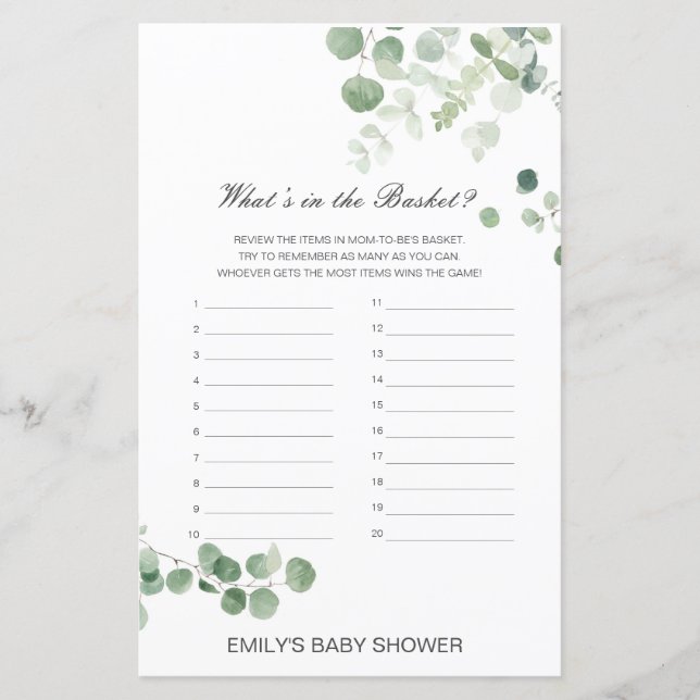 Editierbar Was ist im Basket Baby Shower Game? (Vorderseite)