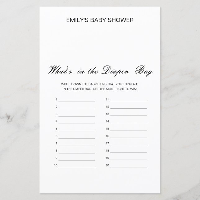 Editierbar Was ist im Windelbeutel Baby Shower Gam (Vorderseite)