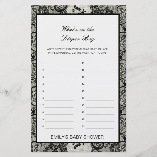 Editierbar Was ist im Windelbeutel Baby Shower Gam (Vorderseite)