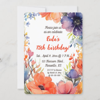 Editierbare Aquarell-Blume Geburtstag Einladung