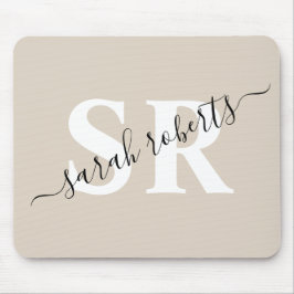 Editierbare berufliche Monogramm-Bezeichnung beige Mousepad