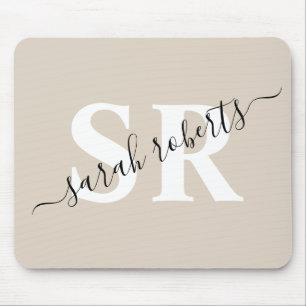 Editierbare berufliche Monogramm-Bezeichnung beige Mousepad