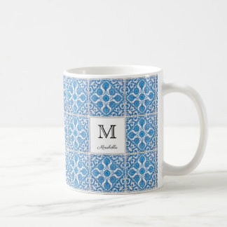 Editierbare blaue Vintage Imitate mit Blumenmuster Kaffeetasse
