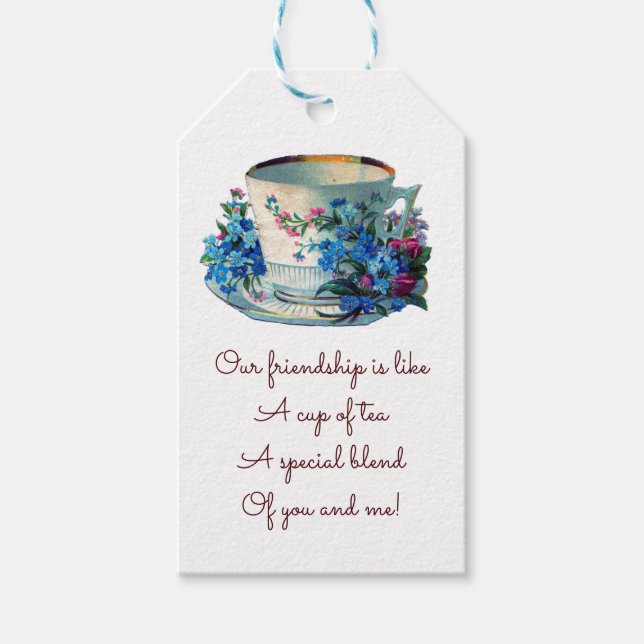 Editierbare Blume und Cup mit Goldenen Rim Teebeut Geschenkanhänger (Vorderseite)