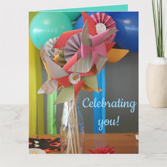 Editierbare bunte Balloons und Pinwheels Geburtsta Karte (Vorderseite)