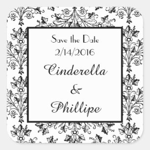 Editierbare Damask Save the Date Vintag Quadratischer Aufkleber