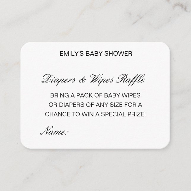Editierbare Diapers Wipes Raffle Babydusche Beilag Begleitkarte (Vorderseite)