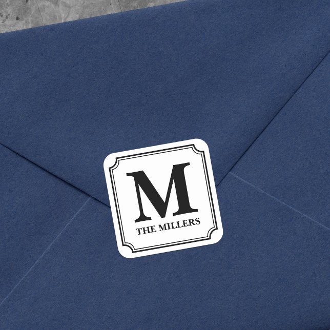 Editierbare Farbe Moderne klassische Familienname  Quadratischer Aufkleber (Von Creator hochgeladen)