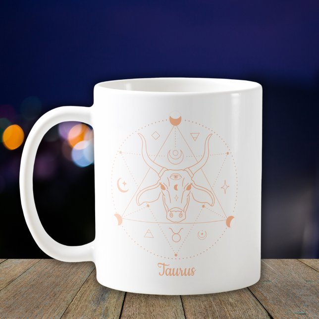 Editierbare Farbe Peach Taurus Zodiac Zeichen Kaffeetasse (Von Creator hochgeladen)