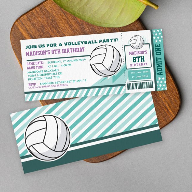 Editierbare Farbe Volleyball Ticket Pass Geburtsta Einladung (Von Creator hochgeladen)