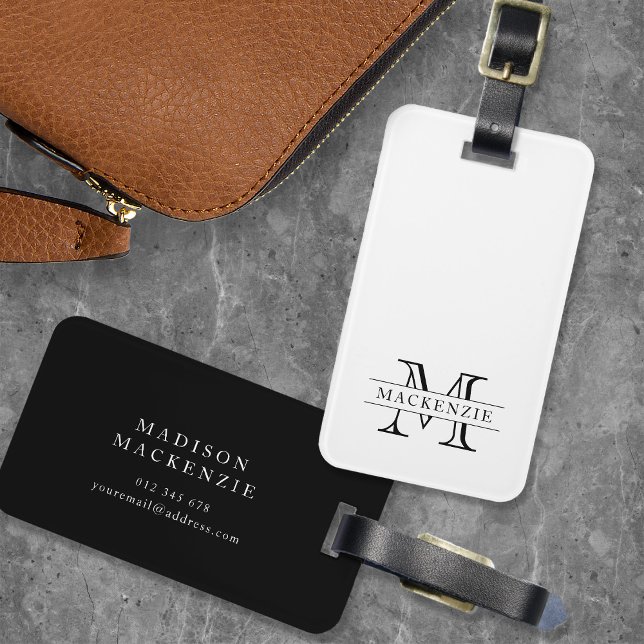 Editierbare Farben Klassischer Grenzname Monogramm Gepäckanhänger (Von Creator hochgeladen)