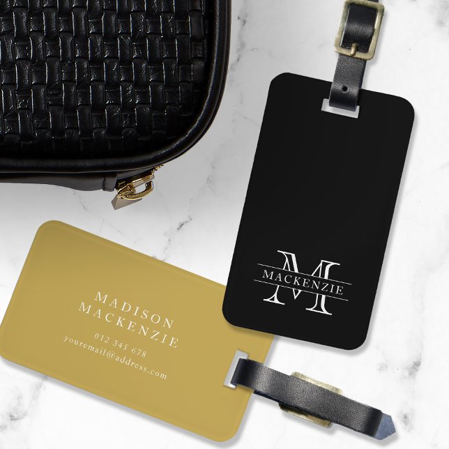 Editierbare Farben Klassischer Grenzname Monogramm Gepäckanhänger (Von Creator hochgeladen)