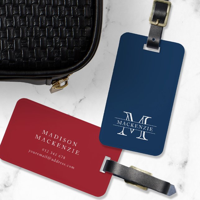 Editierbare Farben Klassischer Grenzname Monogramm Gepäckanhänger (Von Creator hochgeladen)