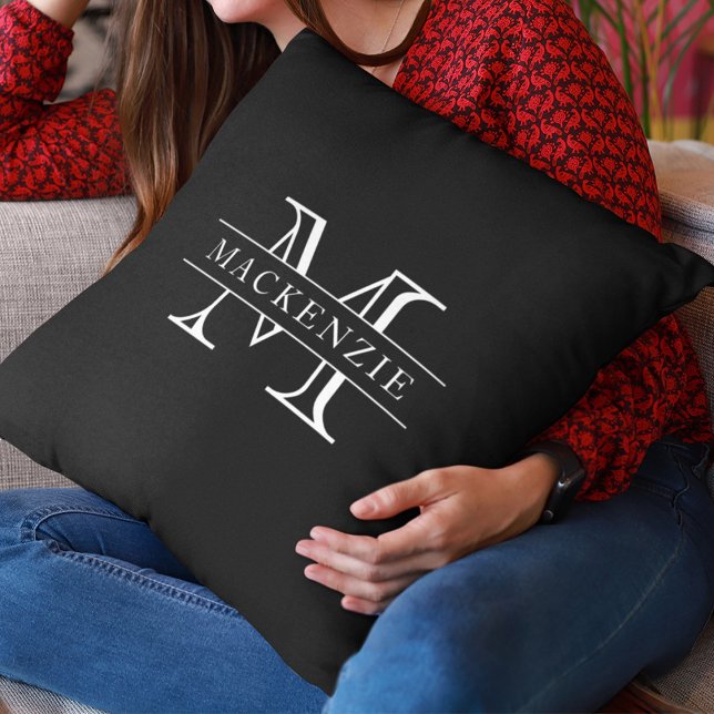 Editierbare Farben Klassischer Grenzname Monogramm Kissen (Von Creator hochgeladen)
