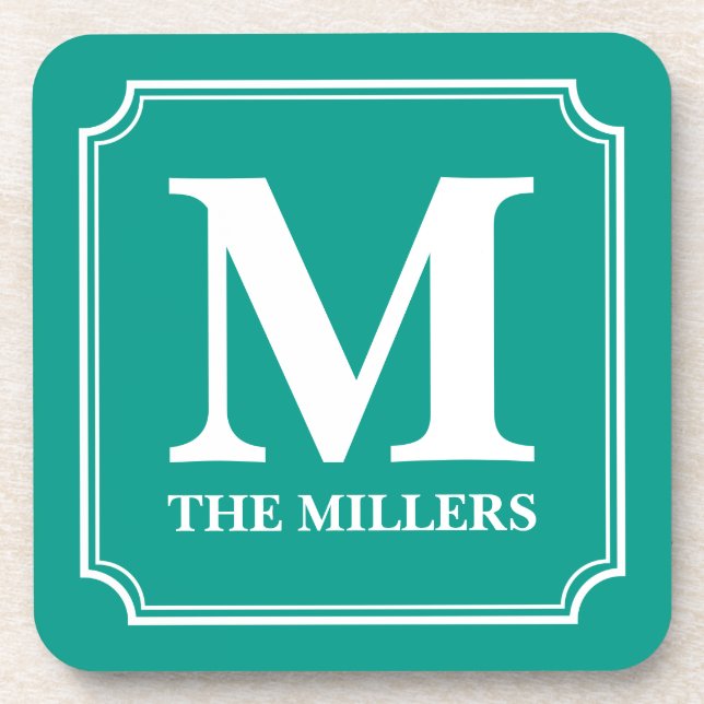 Editierbare Farbfamilie Name Bar Pub Diner Monogra Untersetzer (Vorderseite)