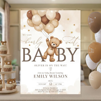 EDITIERBARE geschlechtsneutrale Teddybär-Baby-Part Einladung