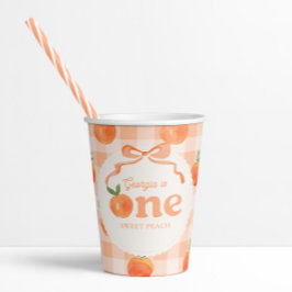 Editierbare Gingham Peach Paper Cups Pappbecher