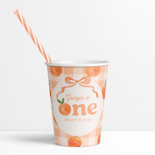 Editierbare Gingham Peach Paper Cups Pappbecher (Von Creator hochgeladen)