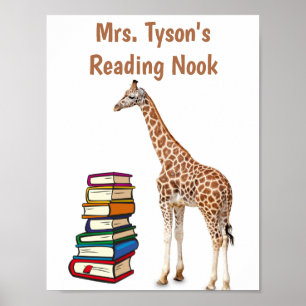 Editierbare Giraffe mit Bücherstapel, die Nook les Poster