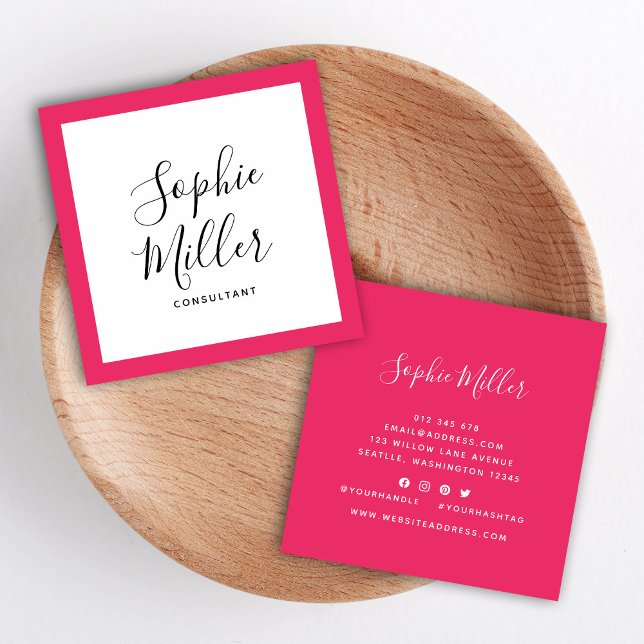 Editierbare Grenzfarbkalligrafie Soziale Medien Quadratische Visitenkarte (Von Creator hochgeladen)