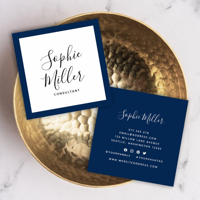 Editierbare Grenzfarbkalligrafie Soziale Medien Quadratische Visitenkarte (Von Creator hochgeladen)