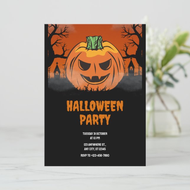 Editierbare Halloween-Einladung, Halloween-Party Einladung (Stehend Vorderseite)