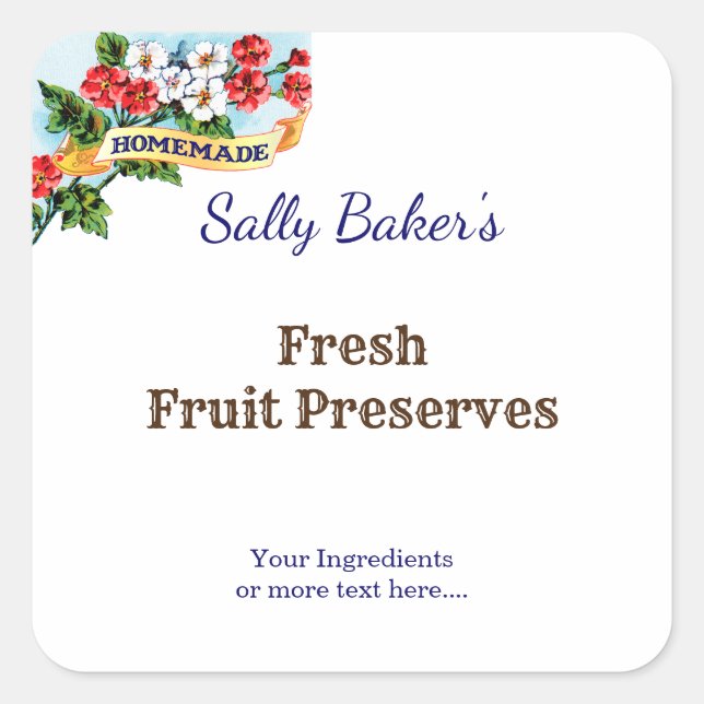 Editierbare, hausgemachte Primrose Blume Vintag Ba Quadratischer Aufkleber (Vorderseite)