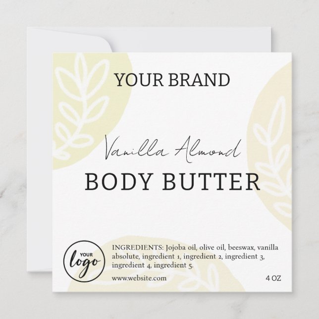 Editierbare, herunterladbare Body Butter Labels Einladung (Vorderseite)