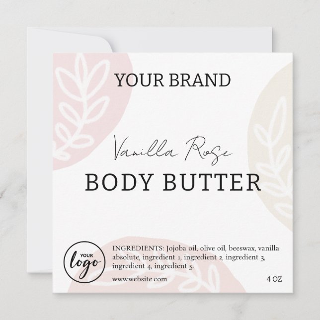 Editierbare, herunterladbare Body Butter Labels Einladung (Vorderseite)