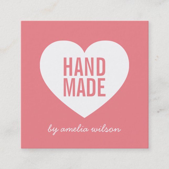 Editierbare Hintergrundfarbe Moderne Handarbeit He Quadratische Visitenkarte (Vorderseite)