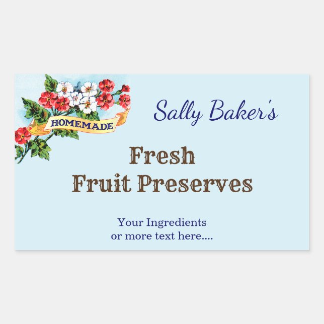 Editierbare Homemade Primrose Blume auf Blue Rechteckiger Aufkleber (Vorderseite)