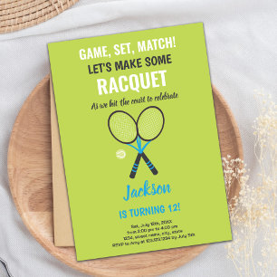 Editierbare Kids Sports Party Card mit Racket & Ba Einladung