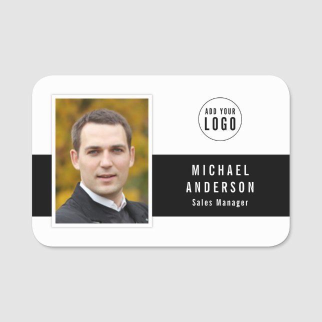 Editierbare Mittelfarbe Hinzufügen Ihres Fotos Namensschild (Vorderseite)