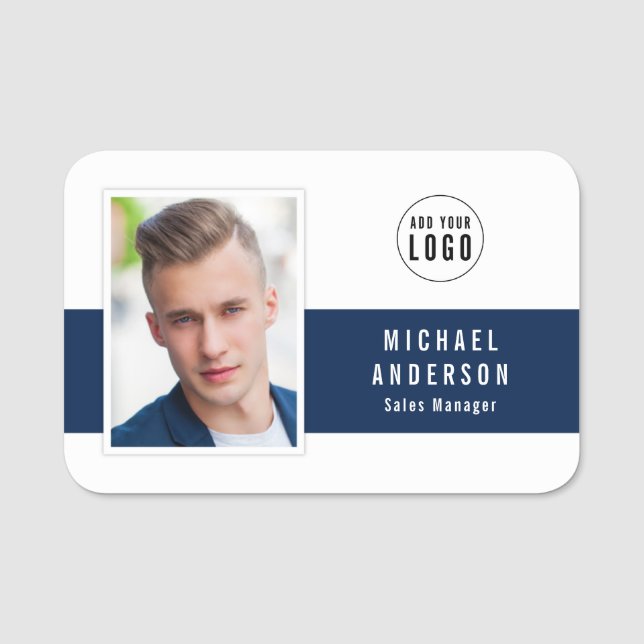 Editierbare Mittelfarbe Hinzufügen Ihres Fotos Namensschild (Vorderseite)