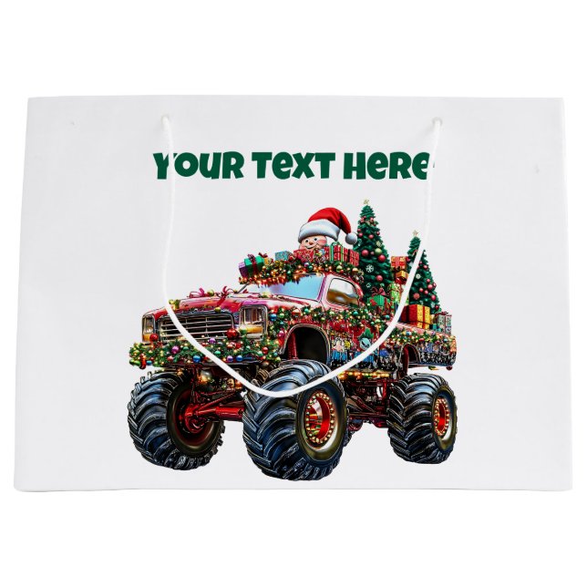Editierbare Monster Truck Weihnachtsgeschenktasche Große Geschenktüte (Vorderseite)