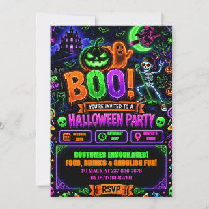 Editierbare Neon-Halloween-Geburtstags-Einladung Einladung