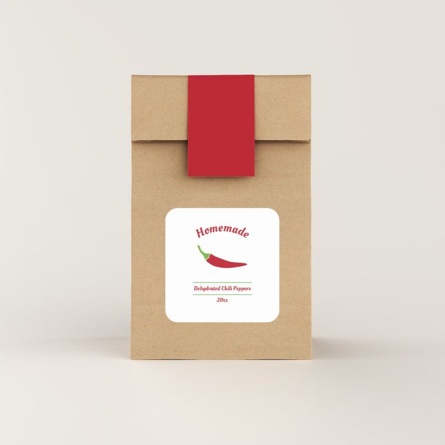 Editierbare Paprikaschoten für Chili mit Dehydrier Quadratischer Aufkleber (Dehydrated Chili Peppers Label Sticker)