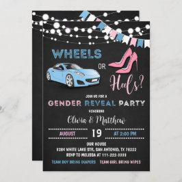 Editierbare Räder oder Heels Gender Reveal Party Einladung