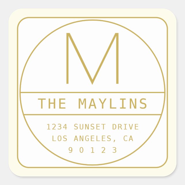 Editierbare Retro-moderne Designvorlage Gold & Wei Quadratischer Aufkleber (Vorderseite)