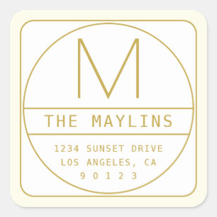 Editierbare Retro-moderne Designvorlage Gold & Wei Quadratischer Aufkleber