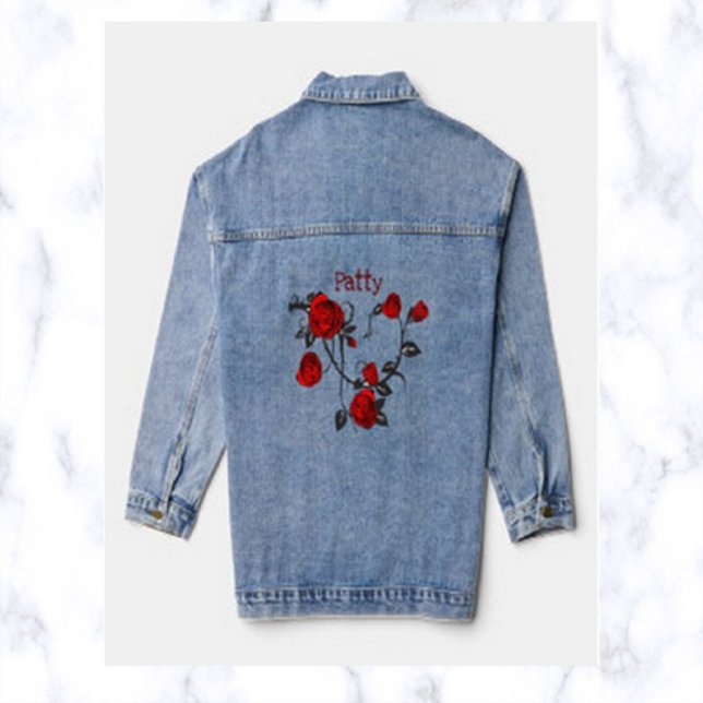 Editierbare romantische Rote Rosen Jeansjacke (Von Creator hochgeladen)