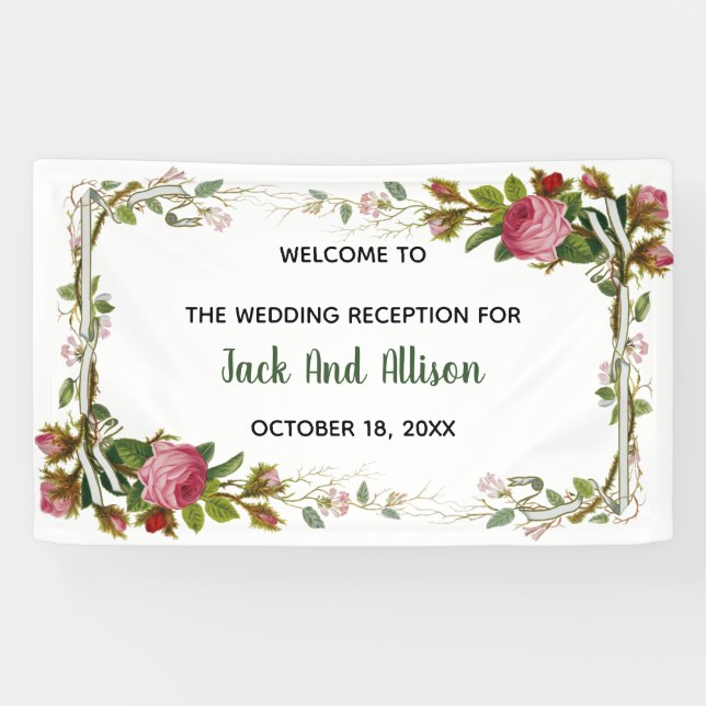 Editierbare Rosa Minimalistische Blumengrün Banner (Horizontal)