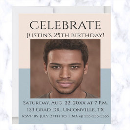 Editierbare Rose und Sea Blue Foto Geburtstag Einladung