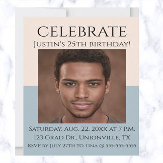 Editierbare Rose und Sea Blue Foto Geburtstag Einladung